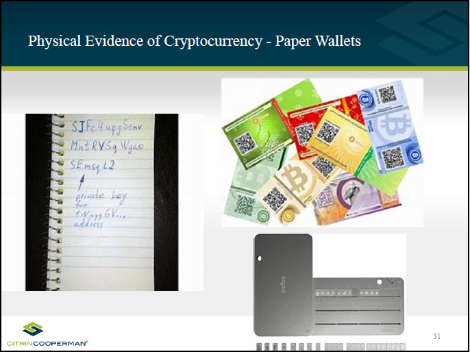 Physical Evidence of Cryptocurrency - Paper Wallets