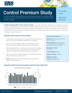 Control Premium Study Database Spec Sheet 