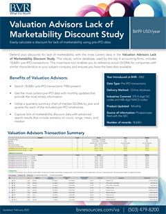 Valuation Advisors Product Spec Sheet 