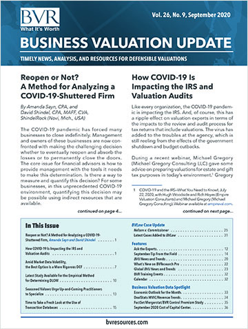 September 2020 Business Valuation Update