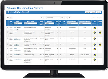 Valuation Benchmarking Platform Screen Shot
